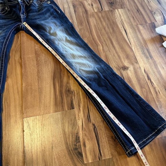 Miss Me Jeans Bootcut Size 26 Dark Wash Sequin Embellished Distressed Pockets - Picture 12 of 12